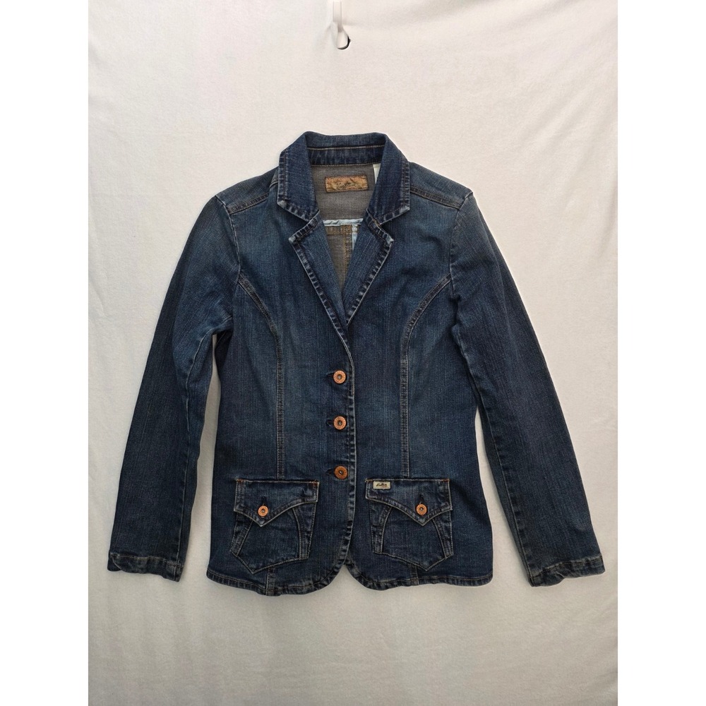 Levi Strauss Denim Blazer Women S Blue Excellent 3-Button Flap Pocket Jacket